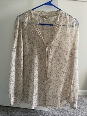 Banana Republic Cream Animal-Print Sheer Button Down Top